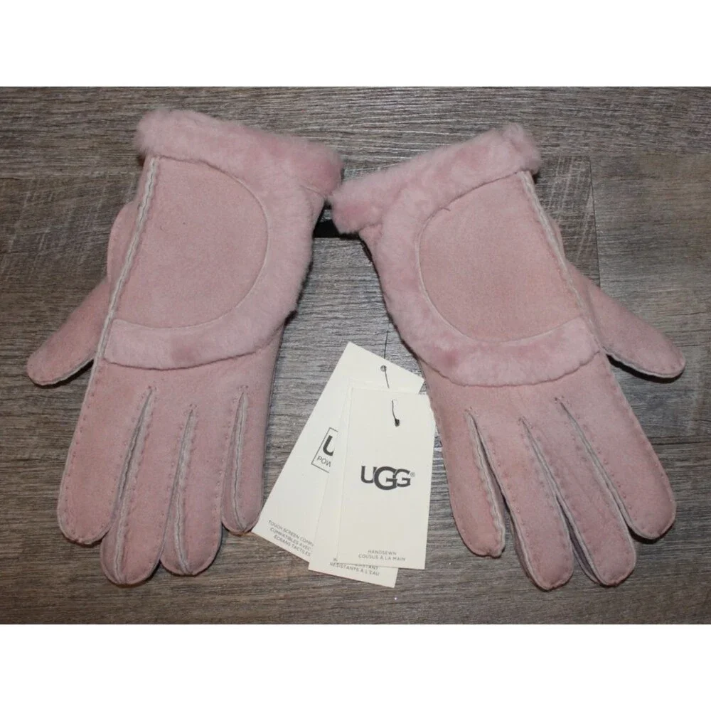 UGG $155‎ Women's Shearling Sheepskin Suede Tech Gloves Pink L